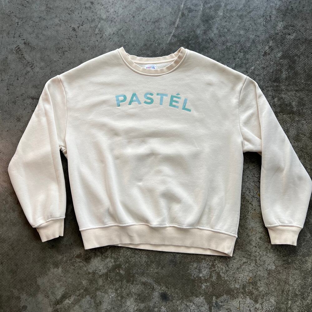 PASTÉL Cream Graphic Sweatshirt Large L Boxy Fit Off White Pullover D-Series Art